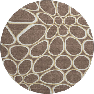 HomeRoots 8' Brown Ivory Gold Geometric Round Rug - Washable, Durable, UV Protected for High-Traffic Areas 681674