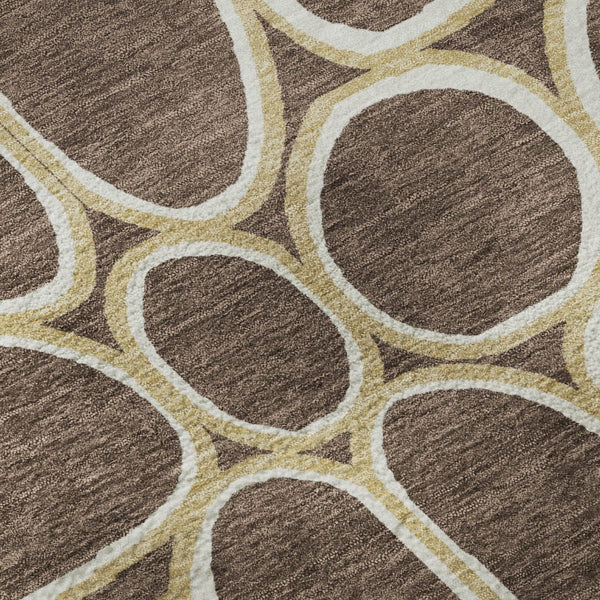 HomeRoots 8' Brown Ivory Gold Geometric Round Rug - Washable, Durable, UV Protected for High-Traffic Areas 681674
