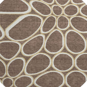HomeRoots 8' Brown Ivory Gold Geometric Round Rug - Washable, Durable, UV Protected for High-Traffic Areas 681674