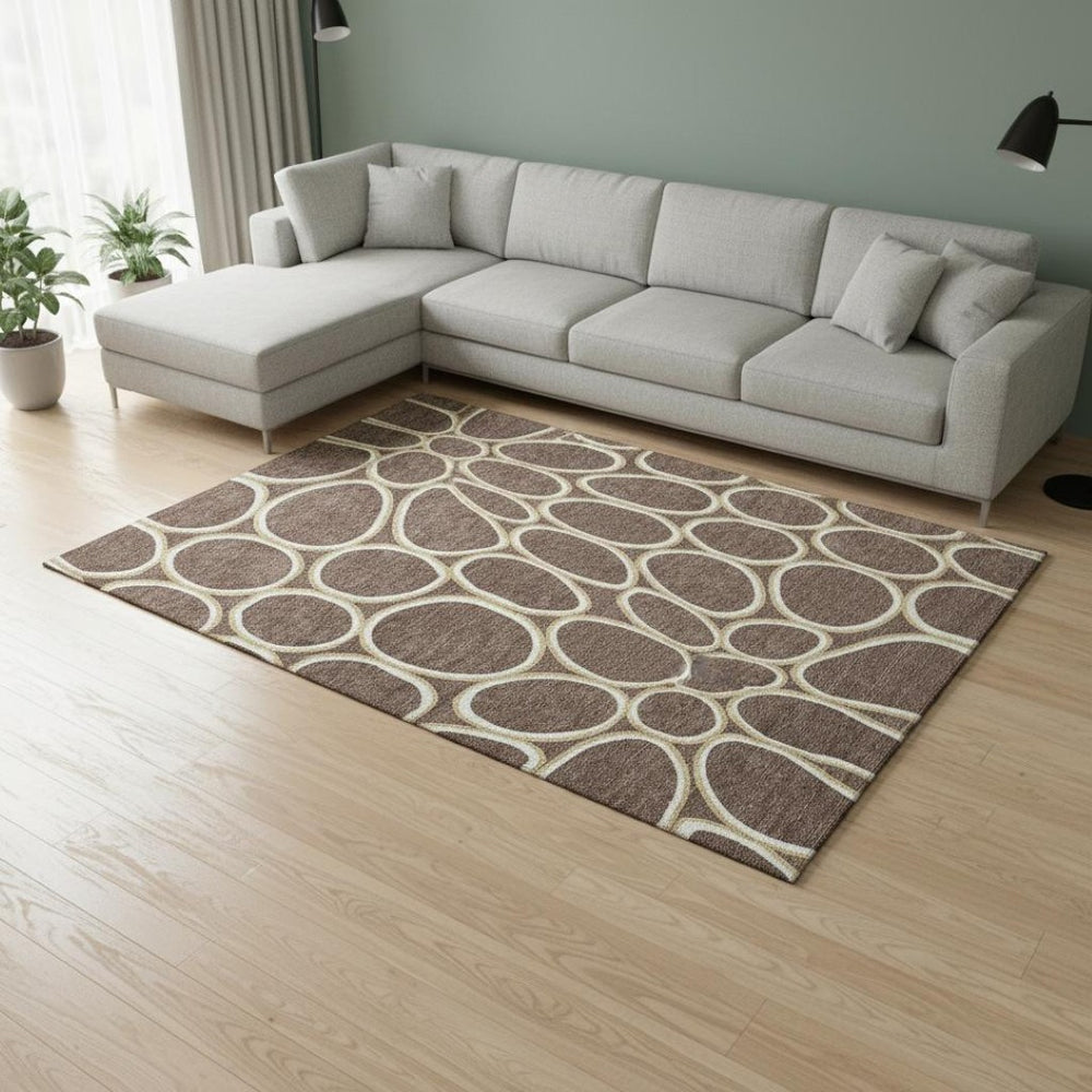 HomeRoots 8' X 10' Stylish Brown and Gold Geometric Washable Area Rug with UV Protection for Modern Homes 681675
