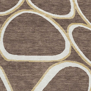 HomeRoots 8' X 10' Stylish Brown and Gold Geometric Washable Area Rug with UV Protection for Modern Homes 681675