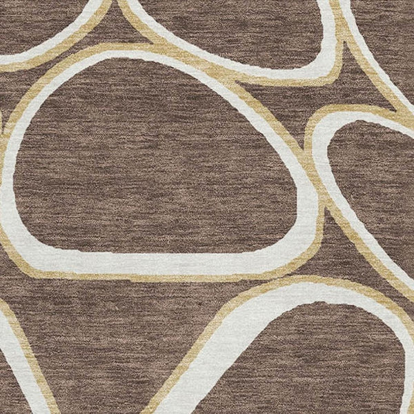 HomeRoots 8' X 10' Stylish Brown and Gold Geometric Washable Area Rug with UV Protection for Modern Homes 681675