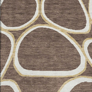 HomeRoots 9' X 12' Elegant Brown Ivory Gold Geometric Washable Area Rug with UV Protection for Busy Homes 681676