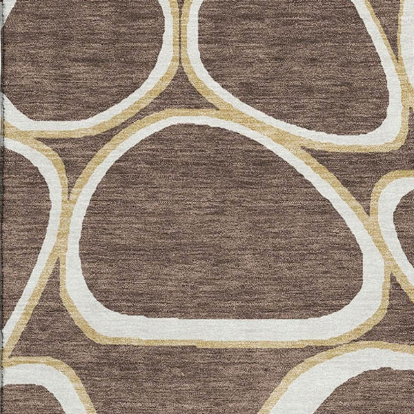 HomeRoots 9' X 12' Elegant Brown Ivory Gold Geometric Washable Area Rug with UV Protection for Busy Homes 681676