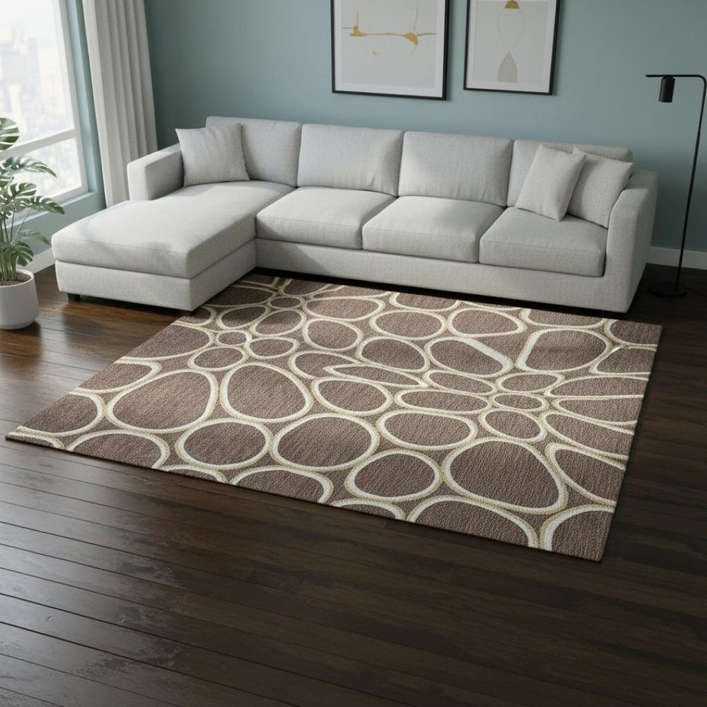 HomeRoots 10' X 14' Brown Ivory Gold Geometric Washable Area Rug - Kid & Pet Friendly, UV Protected, Durable Design 681677