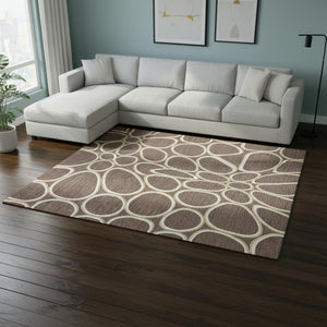 HomeRoots 10' X 14' Brown Ivory Gold Geometric Washable Area Rug - Kid & Pet Friendly, UV Protected, Durable Design 681677