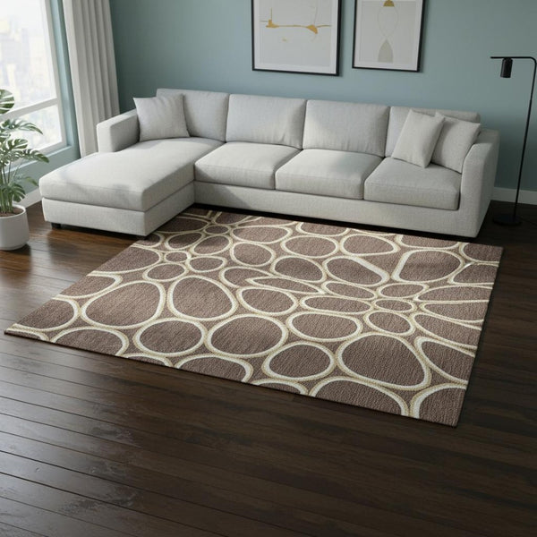 HomeRoots 10' X 14' Brown Ivory Gold Geometric Washable Area Rug - Kid & Pet Friendly, UV Protected, Durable Design 681677