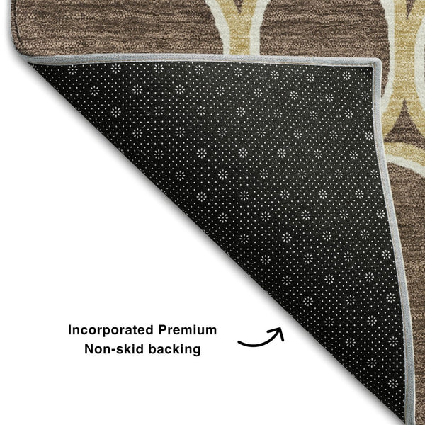 HomeRoots 10' X 14' Brown Ivory Gold Geometric Washable Area Rug - Kid & Pet Friendly, UV Protected, Durable Design 681677