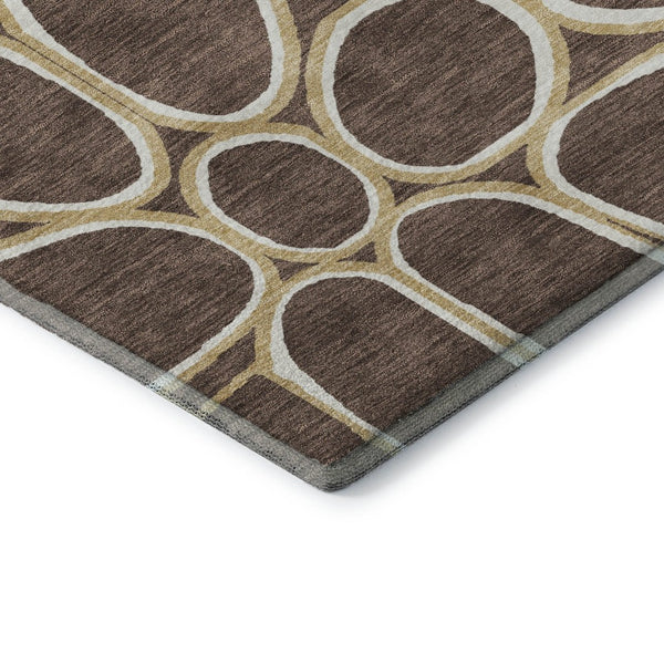 HomeRoots 10' X 14' Brown Ivory Gold Geometric Washable Area Rug - Kid & Pet Friendly, UV Protected, Durable Design 681677