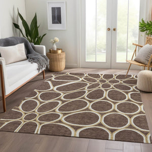 HomeRoots 10' X 14' Brown Ivory Gold Geometric Washable Area Rug - Kid & Pet Friendly, UV Protected, Durable Design 681677