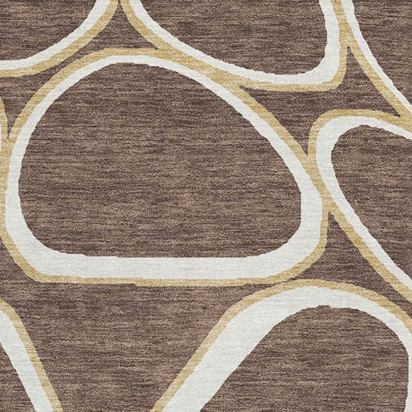 HomeRoots 10' X 14' Brown Ivory Gold Geometric Washable Area Rug - Kid & Pet Friendly, UV Protected, Durable Design 681677