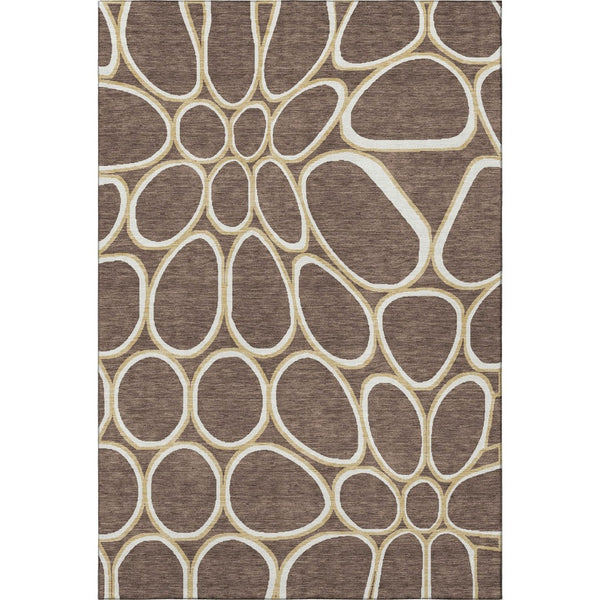 HomeRoots 10' X 14' Brown Ivory Gold Geometric Washable Area Rug - Kid & Pet Friendly, UV Protected, Durable Design 681677