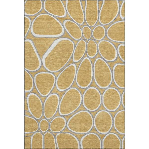 HomeRoots 5' X 8' Washable Geometric Area Rug in Gold, Ivory & Gray - Stain Resistant with UV Protection 681679