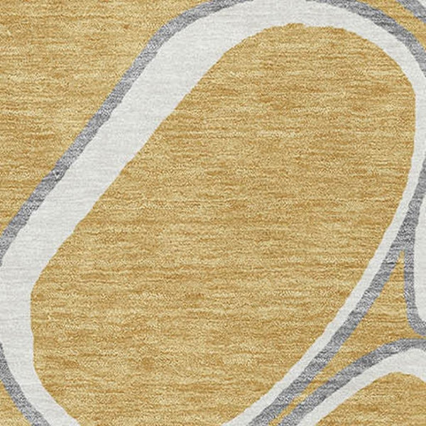 HomeRoots 5' X 8' Washable Geometric Area Rug in Gold, Ivory & Gray - Stain Resistant with UV Protection 681679