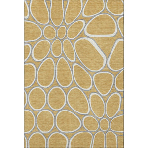 HomeRoots 5' X 8' Washable Geometric Area Rug in Gold, Ivory & Gray - Stain Resistant with UV Protection 681679
