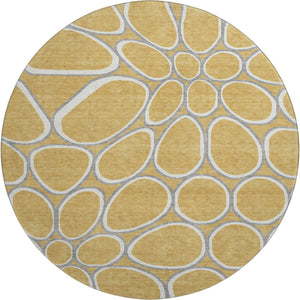 HomeRoots 8' Modern Gold Ivory Gray Geometric Round Rug - Washable, Stain Resistant & UV Protected for Elegance 681680