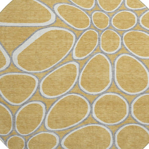 HomeRoots 8' Modern Gold Ivory Gray Geometric Round Rug - Washable, Stain Resistant & UV Protected for Elegance 681680
