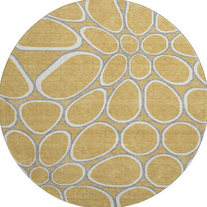 HomeRoots 8' Modern Gold Ivory Gray Geometric Round Rug - Washable, Stain Resistant & UV Protected for Elegance 681680