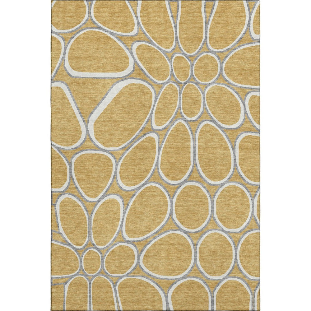 HomeRoots 8' X 10' Gold Ivory Gray Geometric Area Rug - Washable, UV Protected, Durable for Active Homes 681681