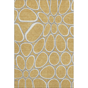 HomeRoots 8' X 10' Gold Ivory Gray Geometric Area Rug - Washable, UV Protected, Durable for Active Homes 681681