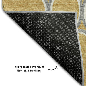 HomeRoots 8' X 10' Gold Ivory Gray Geometric Area Rug - Washable, UV Protected, Durable for Active Homes 681681