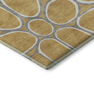 HomeRoots 8' X 10' Gold Ivory Gray Geometric Area Rug - Washable, UV Protected, Durable for Active Homes 681681