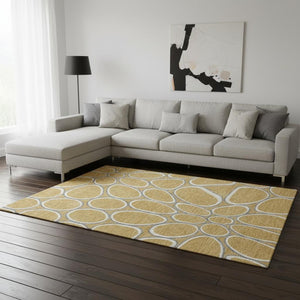 HomeRoots 10' X 14' Gold Ivory Gray Geometric Washable Area Rug with UV Protection for Modern Living Spaces 681683
