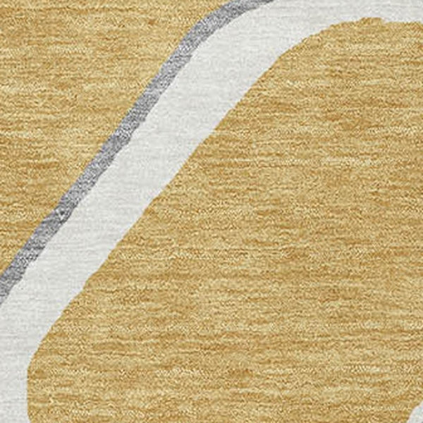 HomeRoots 10' X 14' Gold Ivory Gray Geometric Washable Area Rug with UV Protection for Modern Living Spaces 681683