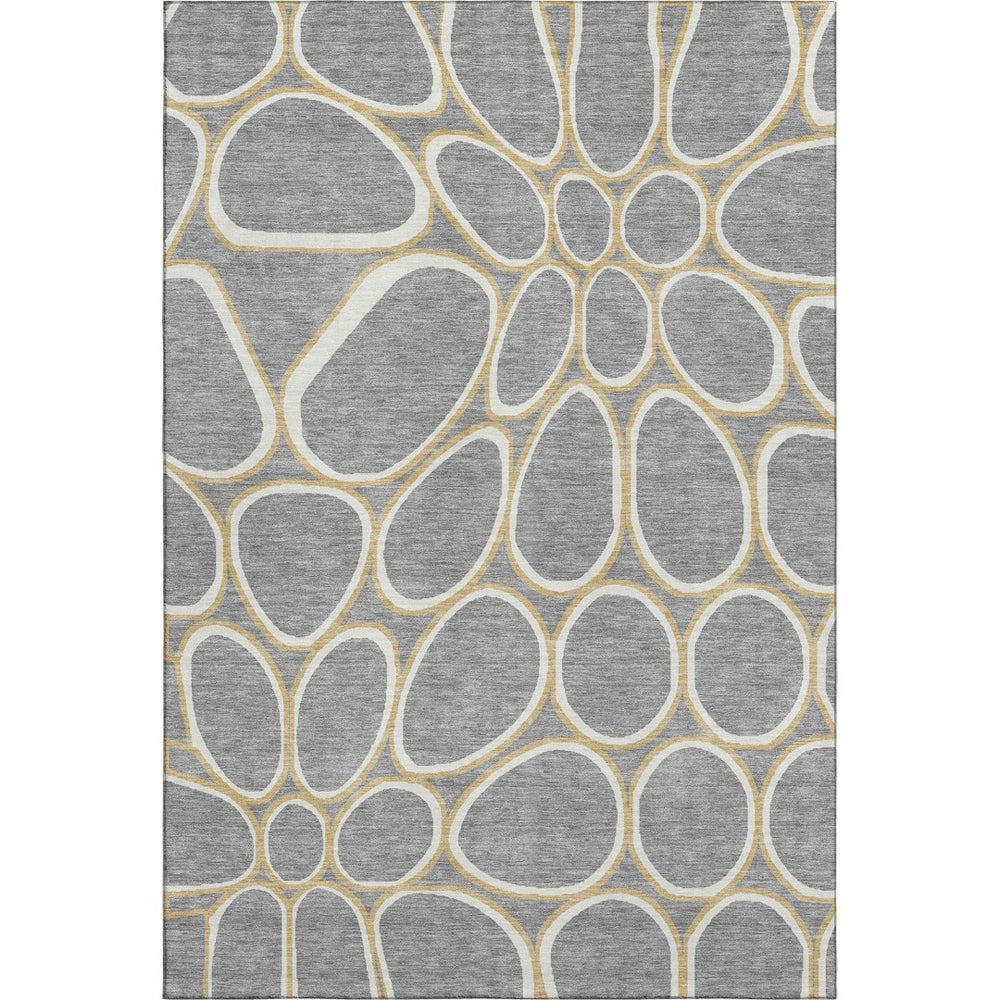 HomeRoots 5' X 8' Gray Ivory and Gold Geometric Area Rug – Washable, UV Protected, Stylish for Any Space! 681685