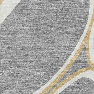 HomeRoots 5' X 8' Gray Ivory and Gold Geometric Area Rug – Washable, UV Protected, Stylish for Any Space! 681685