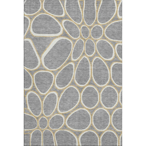 HomeRoots 9' X 12' Gray Ivory Gold Geometric Washable Area Rug – Stylish, Durable, UV-Protected for All Spaces 681688