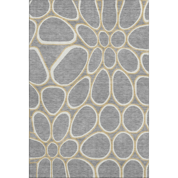HomeRoots 9' X 12' Gray Ivory Gold Geometric Washable Area Rug – Stylish, Durable, UV-Protected for All Spaces 681688