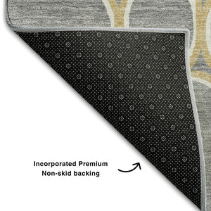 HomeRoots 9' X 12' Gray Ivory Gold Geometric Washable Area Rug – Stylish, Durable, UV-Protected for All Spaces 681688