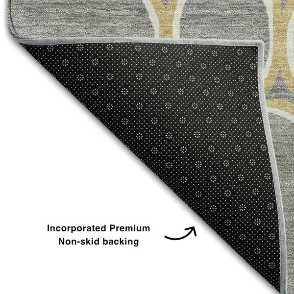 HomeRoots 9' X 12' Gray Ivory Gold Geometric Washable Area Rug – Stylish, Durable, UV-Protected for All Spaces 681688