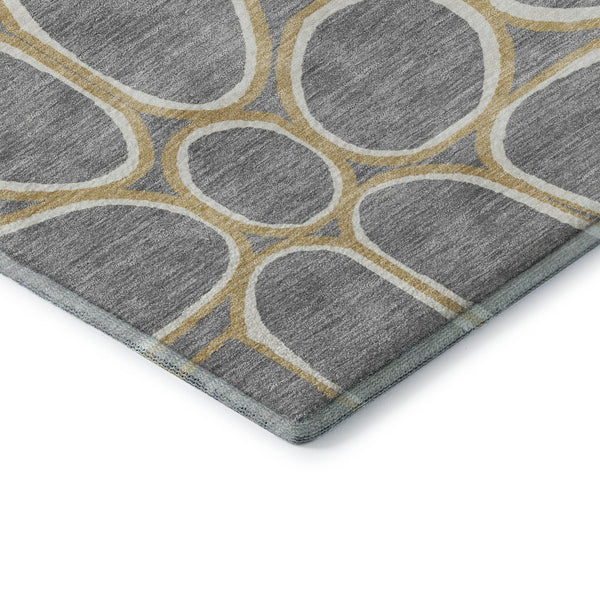 HomeRoots 9' X 12' Gray Ivory Gold Geometric Washable Area Rug – Stylish, Durable, UV-Protected for All Spaces 681688