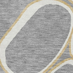 HomeRoots 9' X 12' Gray Ivory Gold Geometric Washable Area Rug – Stylish, Durable, UV-Protected for All Spaces 681688