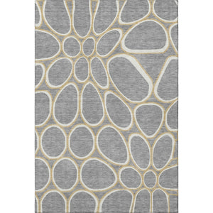 HomeRoots 9' X 12' Gray Ivory Gold Geometric Washable Area Rug – Stylish, Durable, UV-Protected for All Spaces 681688