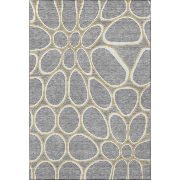 HomeRoots 9' X 12' Gray Ivory Gold Geometric Washable Area Rug – Stylish, Durable, UV-Protected for All Spaces 681688
