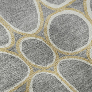 HomeRoots 10' X 14' Gray Ivory Gold Geometric Washable Area Rug with UV Protection for Modern Living Spaces 681689