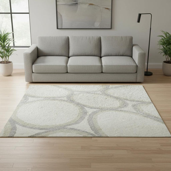HomeRoots 5' X 8' Ivory Beige and Gray Geometric Area Rug - Washable, Durable, UV-Protected for Easy Care 681691