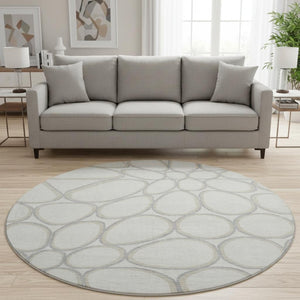 HomeRoots 8' Ivory Beige and Gray Geometric Washable Round Rug - Stylish, Durable, UV Protected for Modern Homes 681692