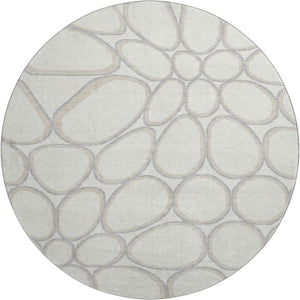 HomeRoots 8' Ivory Beige and Gray Geometric Washable Round Rug - Stylish, Durable, UV Protected for Modern Homes 681692