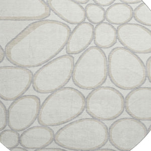 HomeRoots 8' Ivory Beige and Gray Geometric Washable Round Rug - Stylish, Durable, UV Protected for Modern Homes 681692