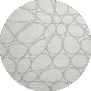 HomeRoots 8' Ivory Beige and Gray Geometric Washable Round Rug - Stylish, Durable, UV Protected for Modern Homes 681692