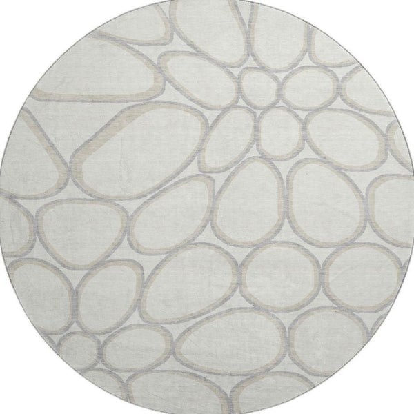 HomeRoots 8' Ivory Beige and Gray Geometric Washable Round Rug - Stylish, Durable, UV Protected for Modern Homes 681692