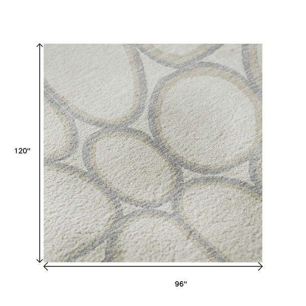 HomeRoots 8' X 10' Stylish Ivory Beige & Gray Geometric Area Rug - Washable, UV Protected, Pet-Friendly Design 681693