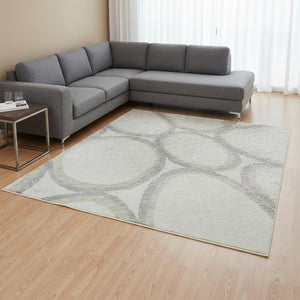 HomeRoots 8' X 10' Stylish Ivory Beige & Gray Geometric Area Rug - Washable, UV Protected, Pet-Friendly Design 681693