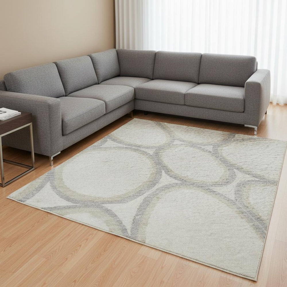 HomeRoots 9' X 12' Ivory Beige and Gray Geometric Washable Area Rug – Stylish, Durable, UV Protected Design! 681694
