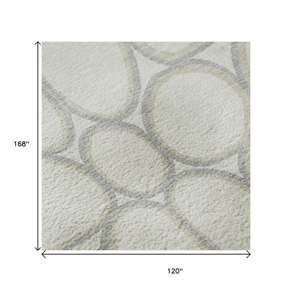 HomeRoots 10' X 14' Ivory Beige & Gray Geometric Area Rug - Washable, Stain Resistant, UV Protected for Style! 681695