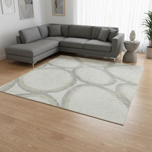 HomeRoots 10' X 14' Ivory Beige & Gray Geometric Area Rug - Washable, Stain Resistant, UV Protected for Style! 681695